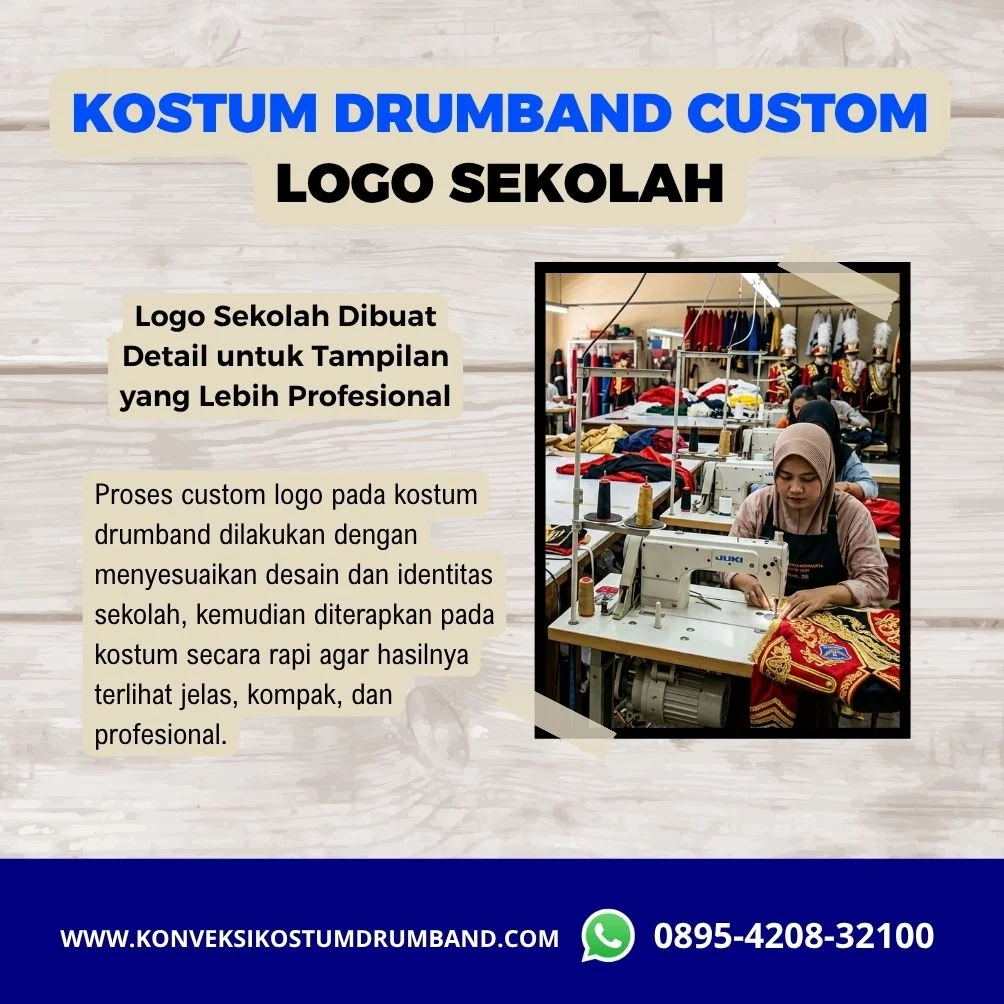 Proses pembuatan kostum drumband custom dengan logo dan nama sekolah