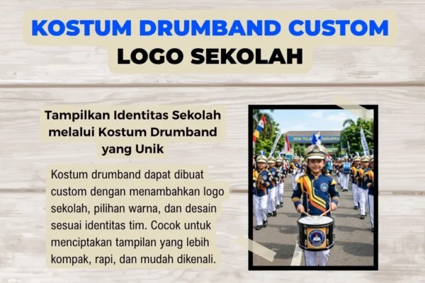 Kostum drumband custom dengan logo sekolah untuk memperkuat identitas