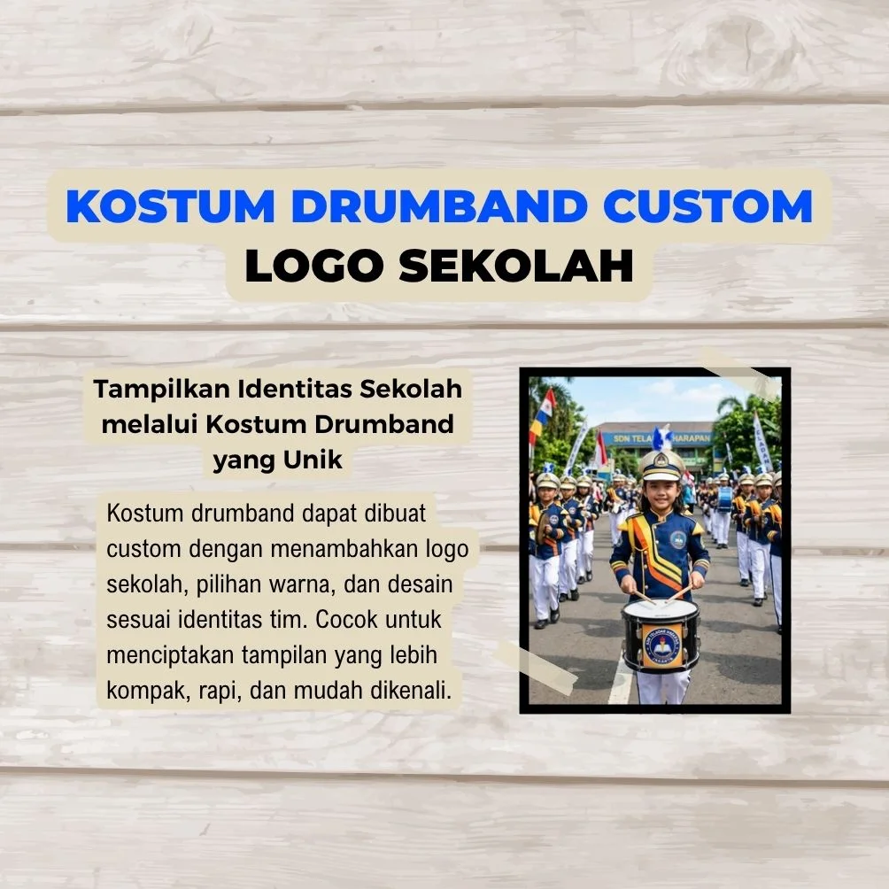 Kostum drumband custom dengan logo sekolah untuk memperkuat identitas