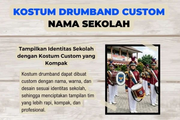 Kostum drumband custom dengan nama dan logo sekolah