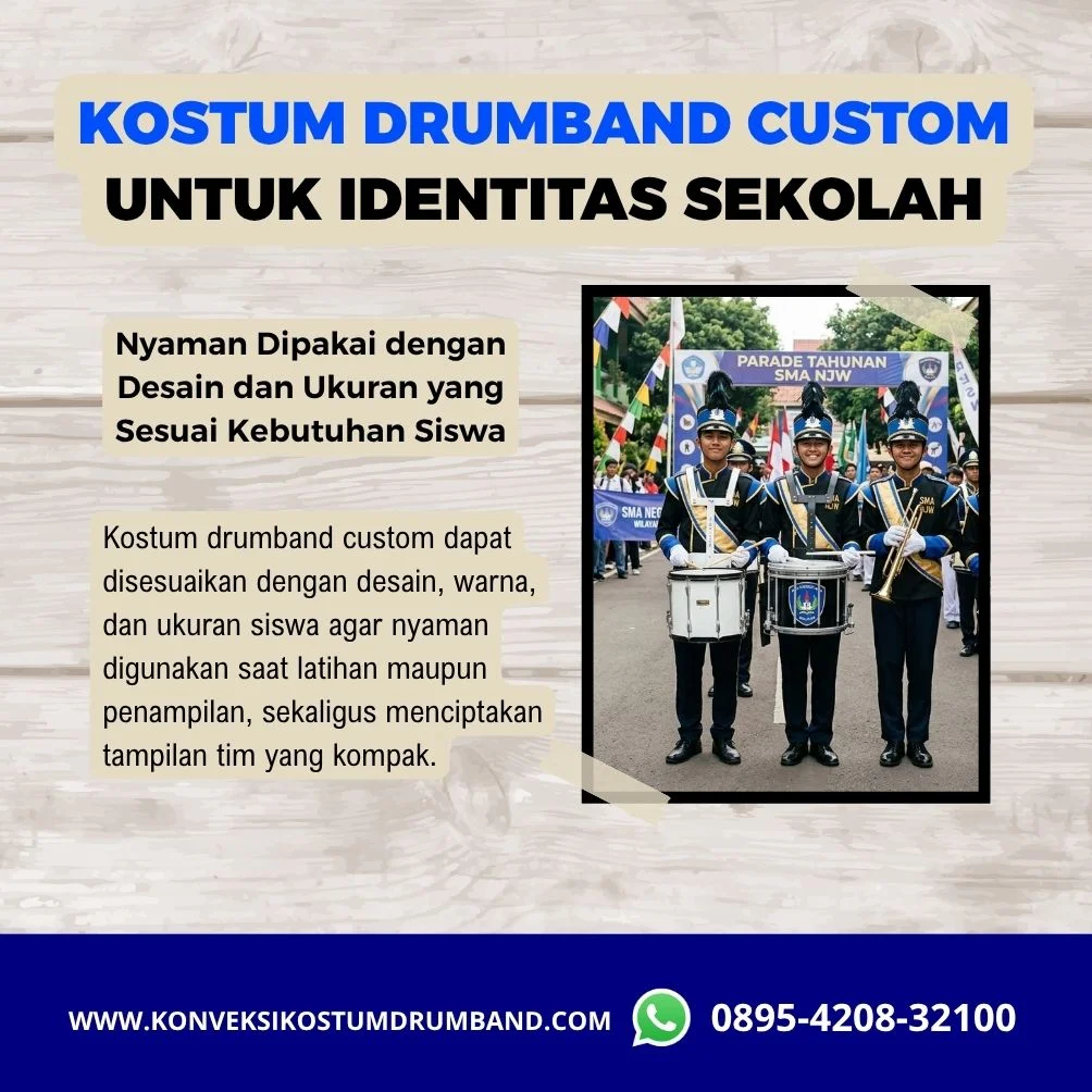 Siswa menggunakan kostum drumband custom dengan identitas sekolah