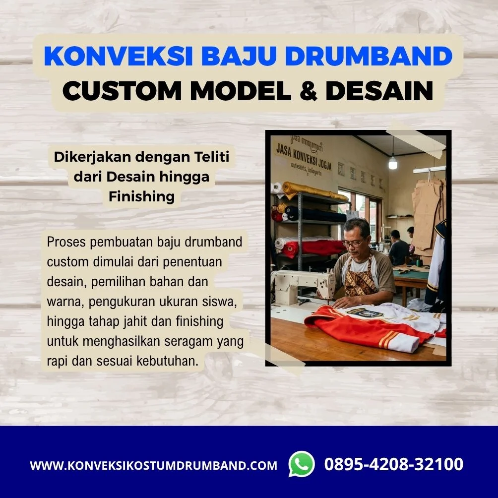Proses pembuatan baju drumband custom dengan berbagai pilihan desain